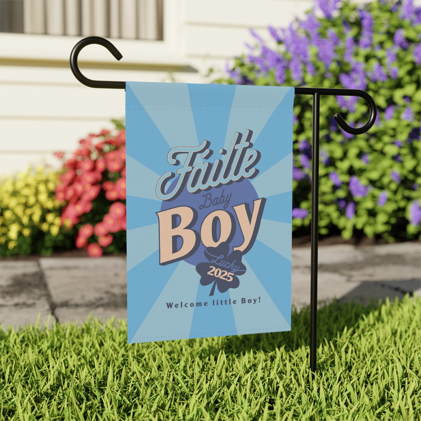 Garden Flag, Baby Boy Outdoor Decor, House Banner, Gender Reveal Yard Sign, Newborn Welcome Gift, Personalized Garden Flag