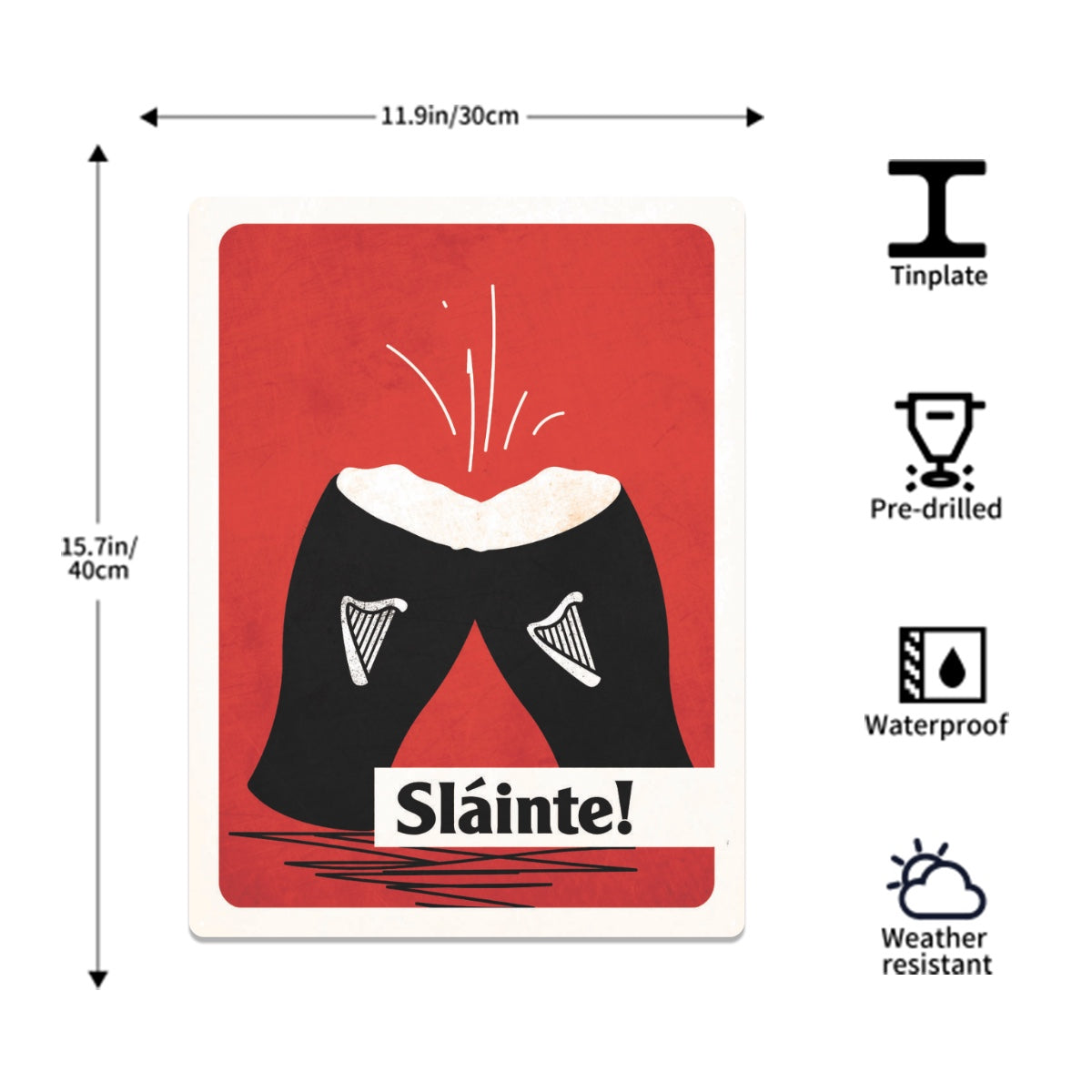 NEW - Irish Metal Sign Decor 'Slainte' - for Indoor and Outdoor use