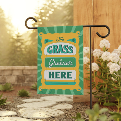 The Grass is Greener Here Garden Flag – Green Irish Garden Decor