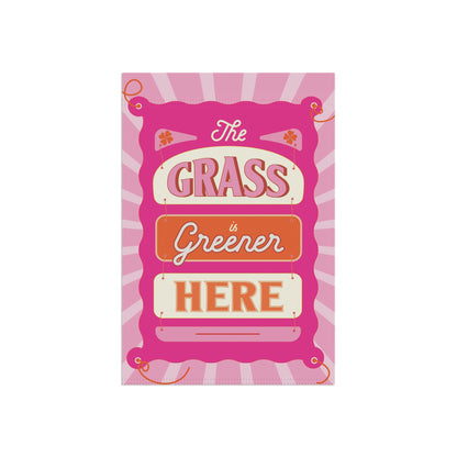 The Grass is Greener Here Garden Flag – Pink Irish Garden Decor