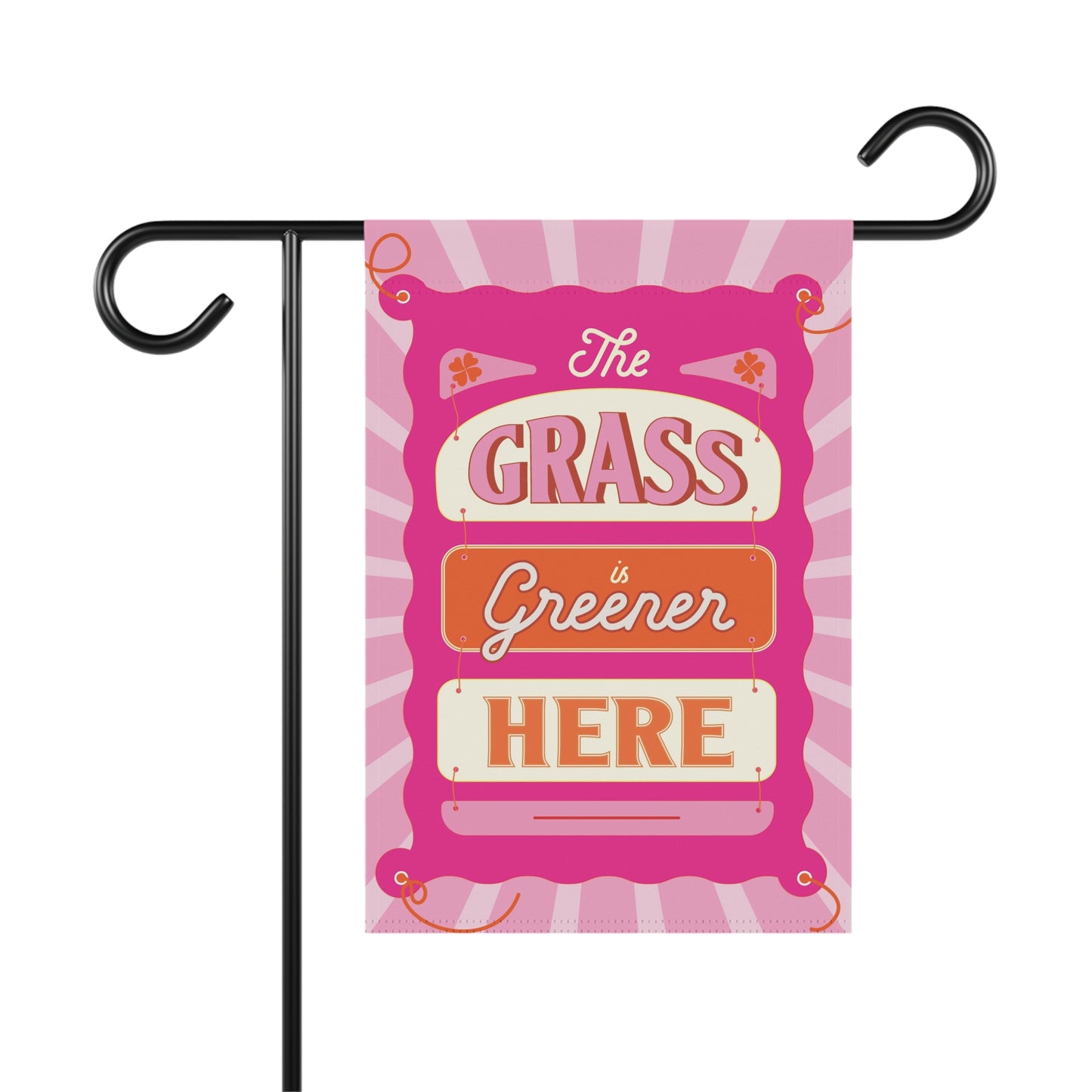 The Grass is Greener Here Garden Flag – Pink Irish Garden Decor