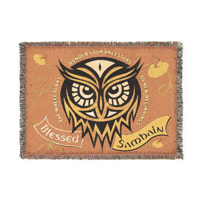 Blessed Owl Woven Blanket — Boho Spiritual Throw for Cozy Home Décor
