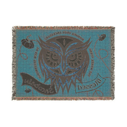 Blessed Owl Woven Blanket — Boho Spiritual Throw for Cozy Home Décor