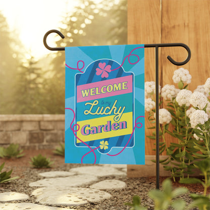 Welcome to My Lucky Garden – Blue Irish Garden Flag 12"×18"