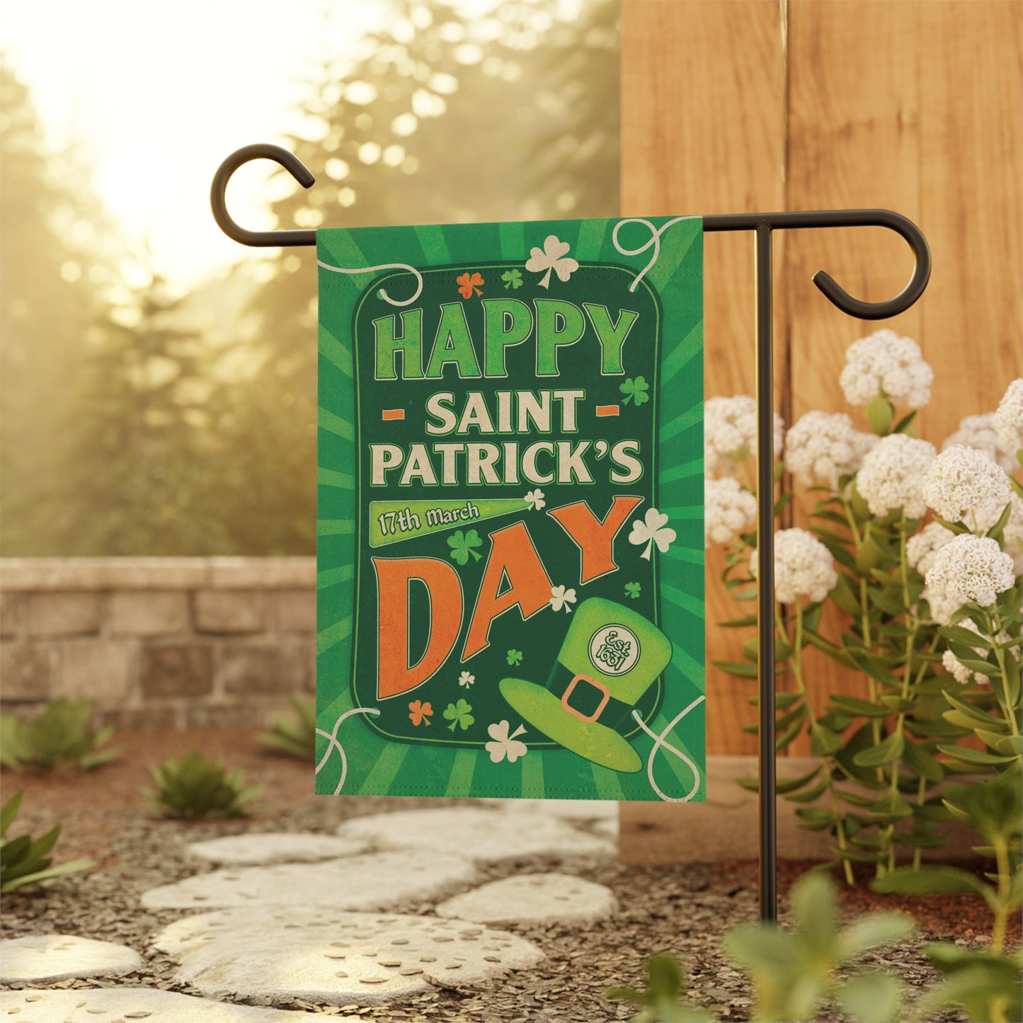 Garden Banner, Holiday Outdoor Decor, St. Patrick's Day House Flag, Garden Decoration, Lucky Garden Sign, Shamrock Banner
