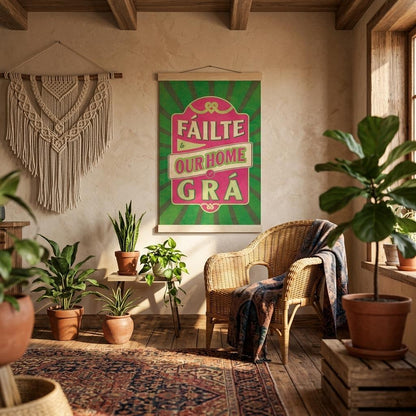 Fáilte to our home of grá - Irish Welcome Poster with Magnetic Hanger | Cozy Home Decor Gift I BLUE